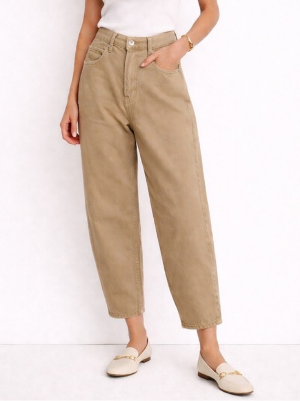 Gap High-Rise Barrel Casual Tapered Jeans in Sandstorm Size 32